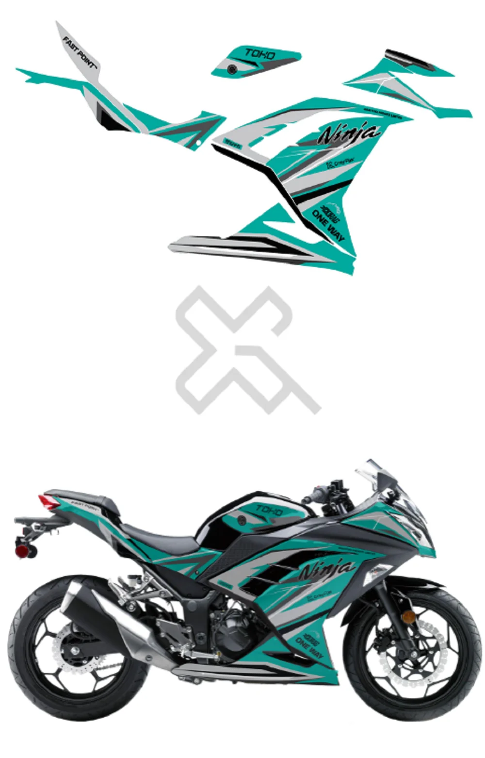  OneWay Edition Grey Mint Full Body Sticker Compatible with Ninja 300 | Made In Premium Gloss With FPF(Fade Protection Film), Water Proof, Precut Sticker, Pack Of 1 Compatible with Both Side